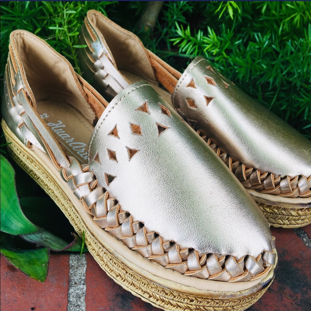 Braided Leather Sandals Rose Gold Platforms Mexico - Picture 5 of 5